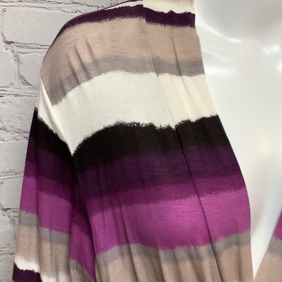 Josie By Natori Purple Tan White Striped Short Wrap Stretch Robe Sz M - Picture 3 of 12
